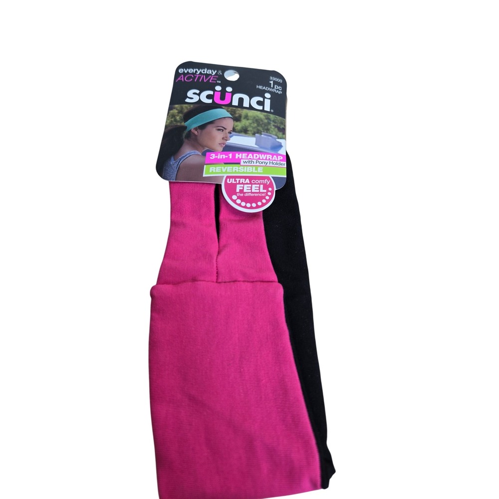 Scunci Everyday Active 3-in-1 Headwrap Reversible Pink Black Pony Holder 33000